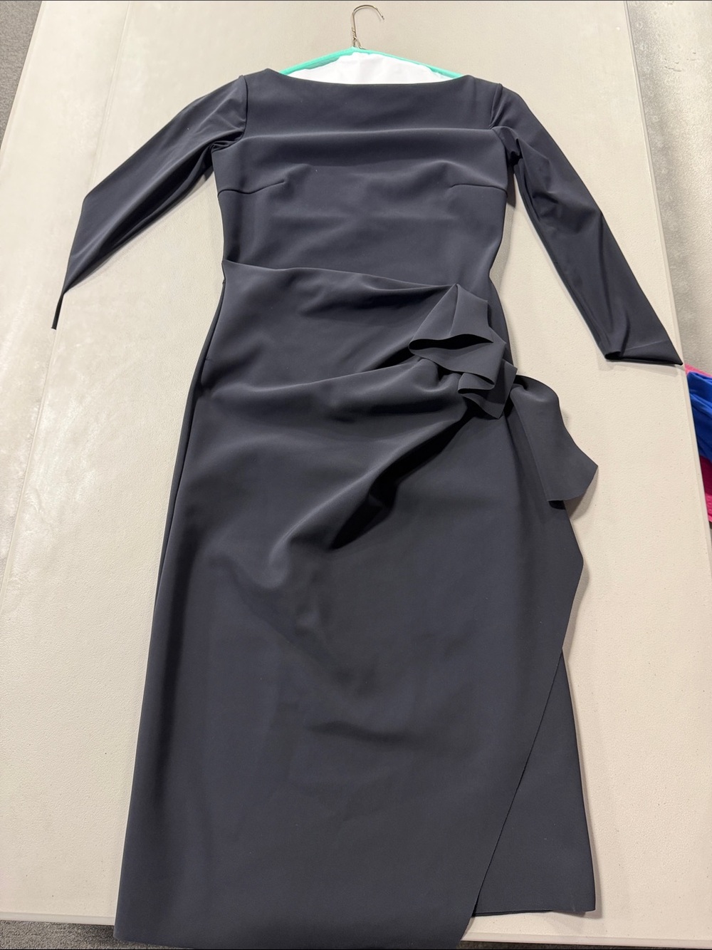 Chiara Boni Black Long-Sleeve Sheath Dress with Side Ruffle Detail